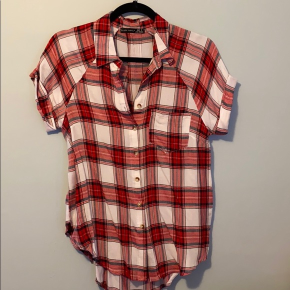 Short sleeved plaid button up blouse - Picture 1 of 5